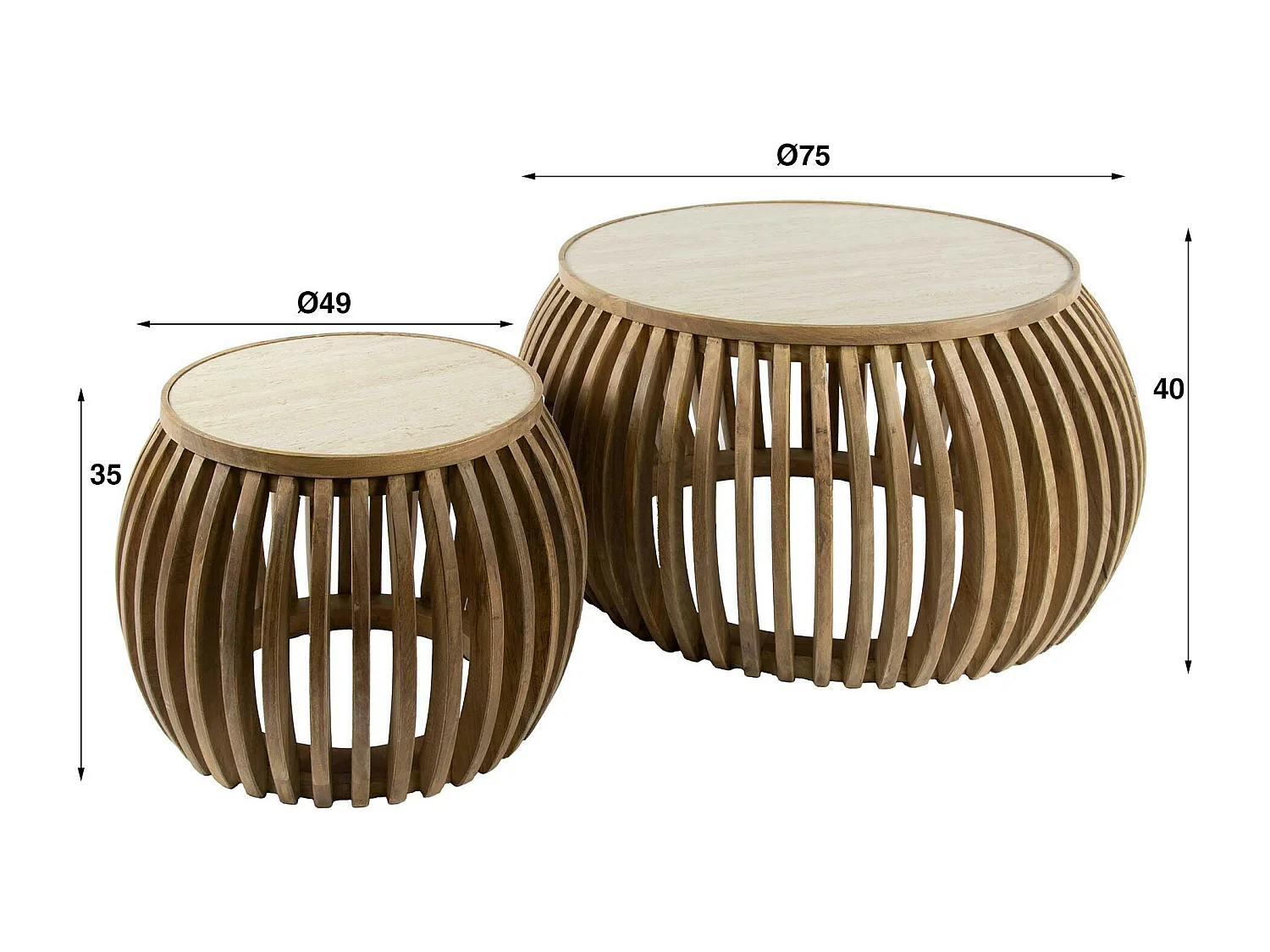 Table basse ronde en bois de manguier et céramique (lot de 2) ASCOLI