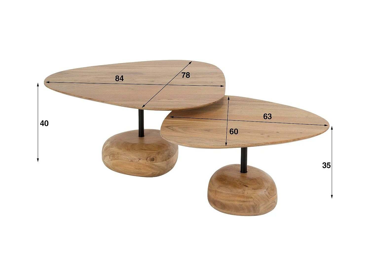Table basse organique en bois d'acacia avec pied en bois sculpté (lot de 2) MELBOURNE