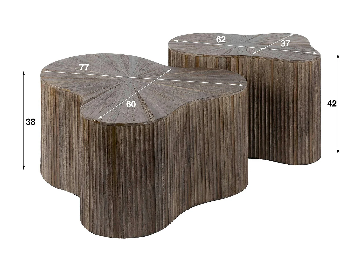 Table basse design en bois de teck avec plateau en marqueterie (lot de 2) YOGY