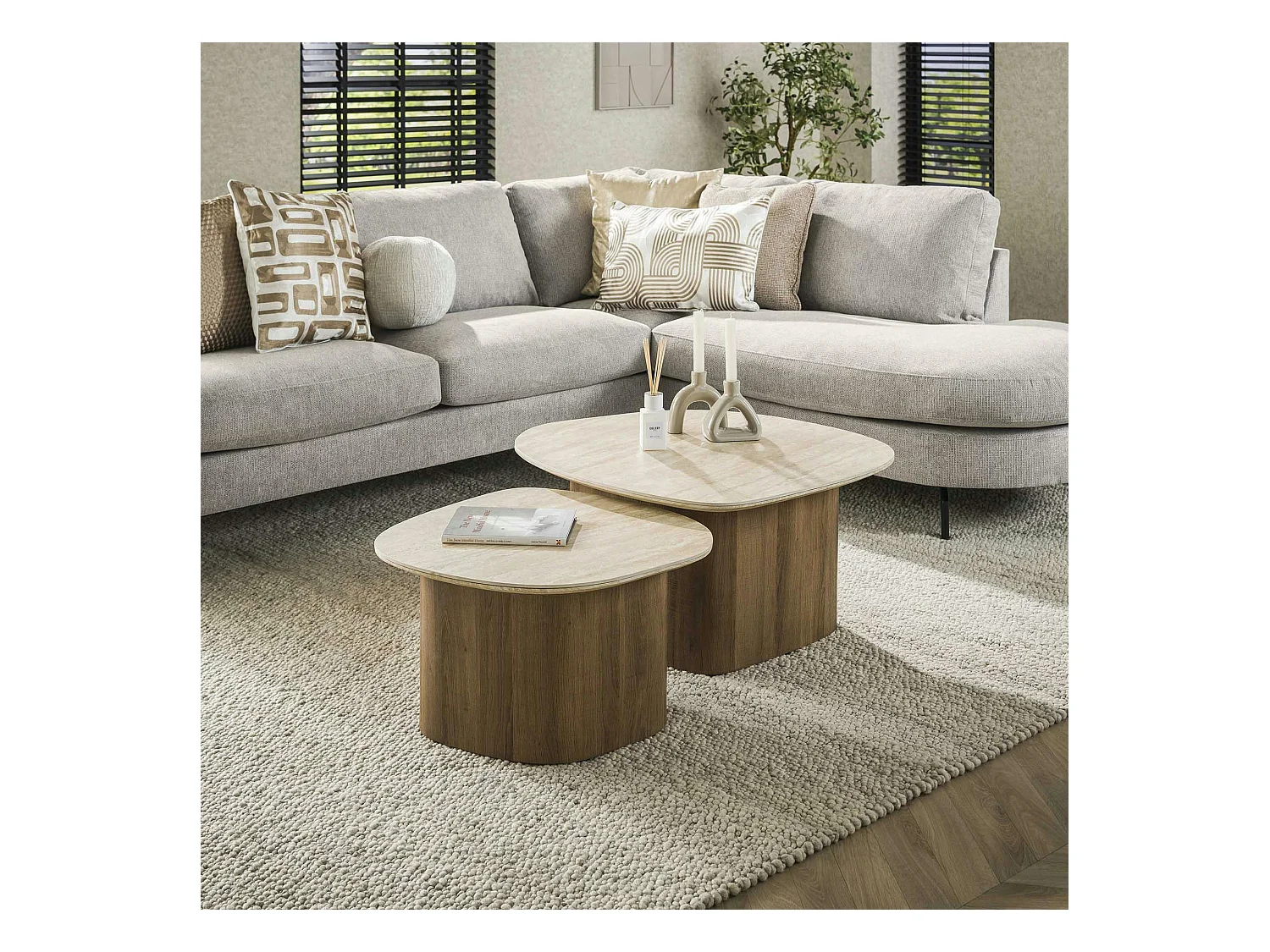 Table basse en céramique et bois, forme galet (lot de 2) ASCOLI