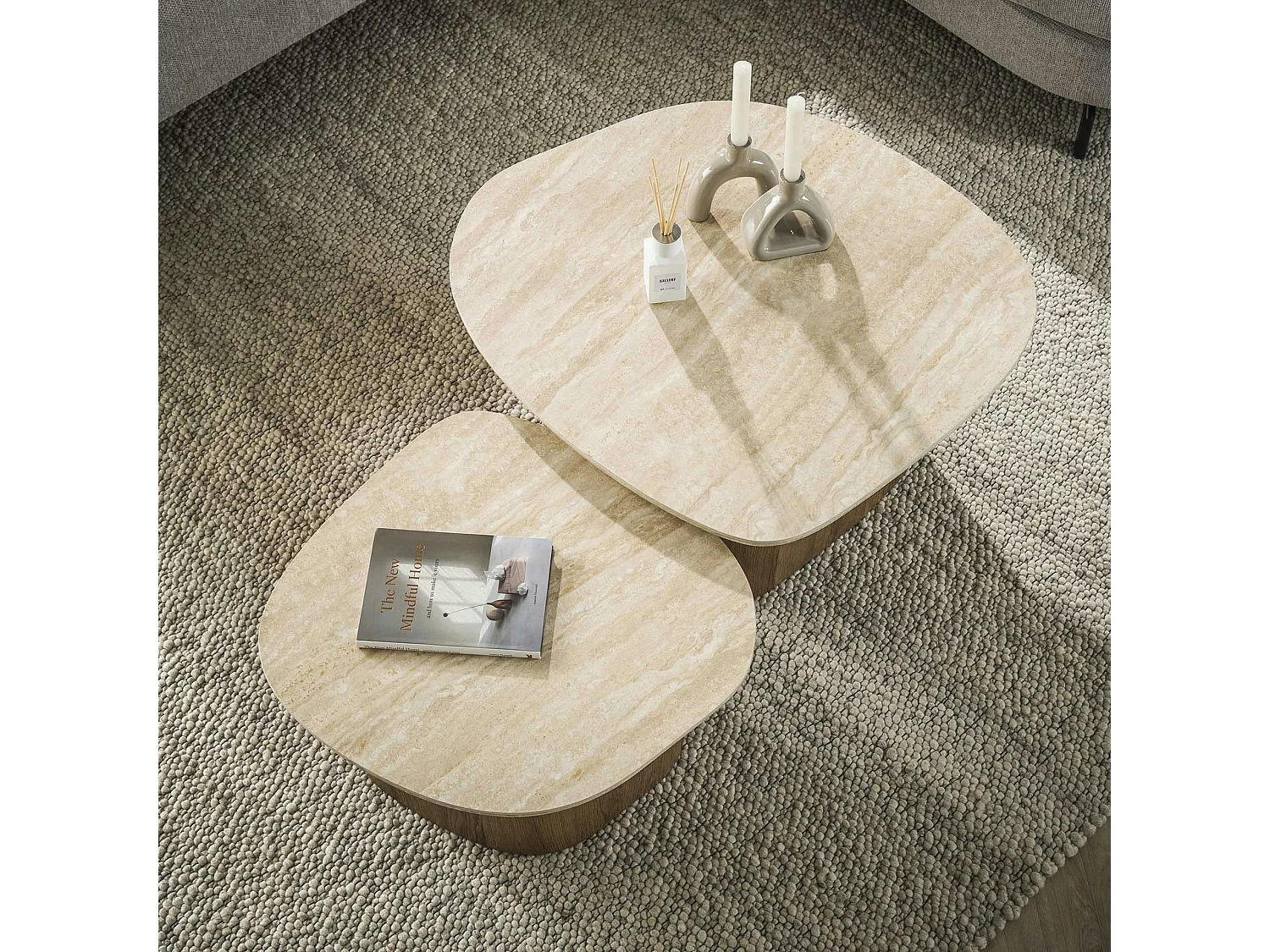 Table basse en céramique et bois, forme galet (lot de 2) ASCOLI