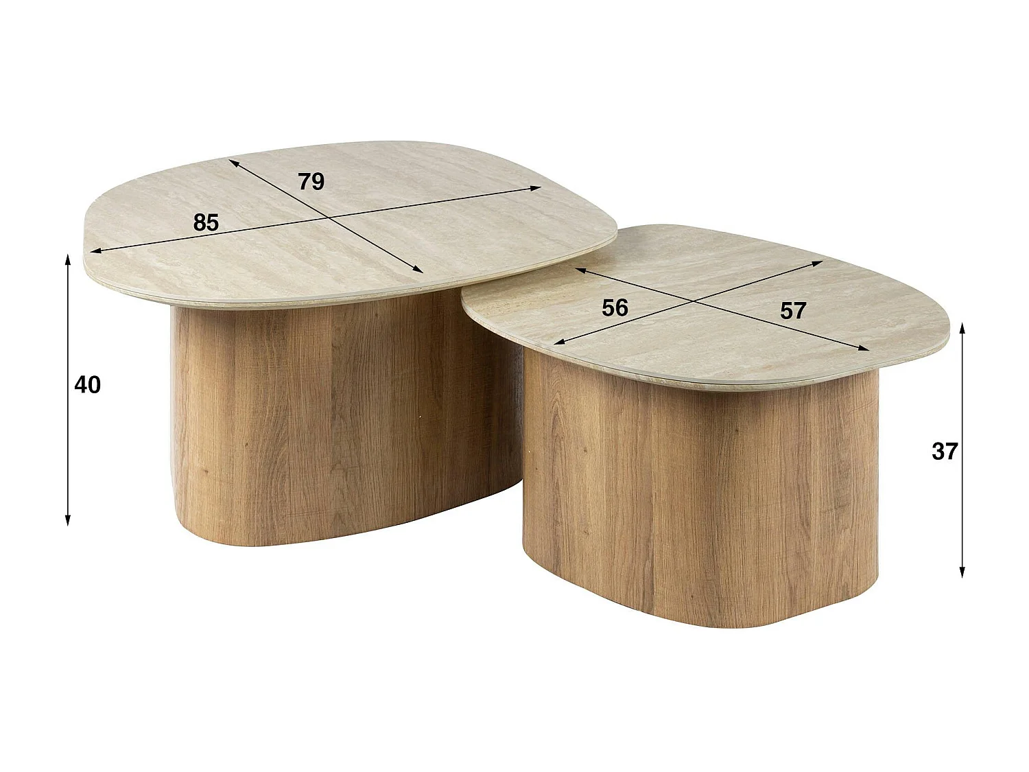 Table basse en céramique et bois, forme galet (lot de 2) ASCOLI