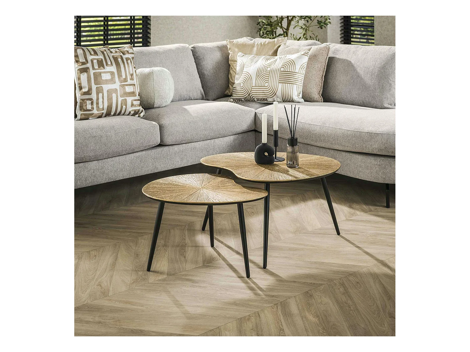 Table basse organique, feuille de ginkgo stylisée (lot de 2) RALF