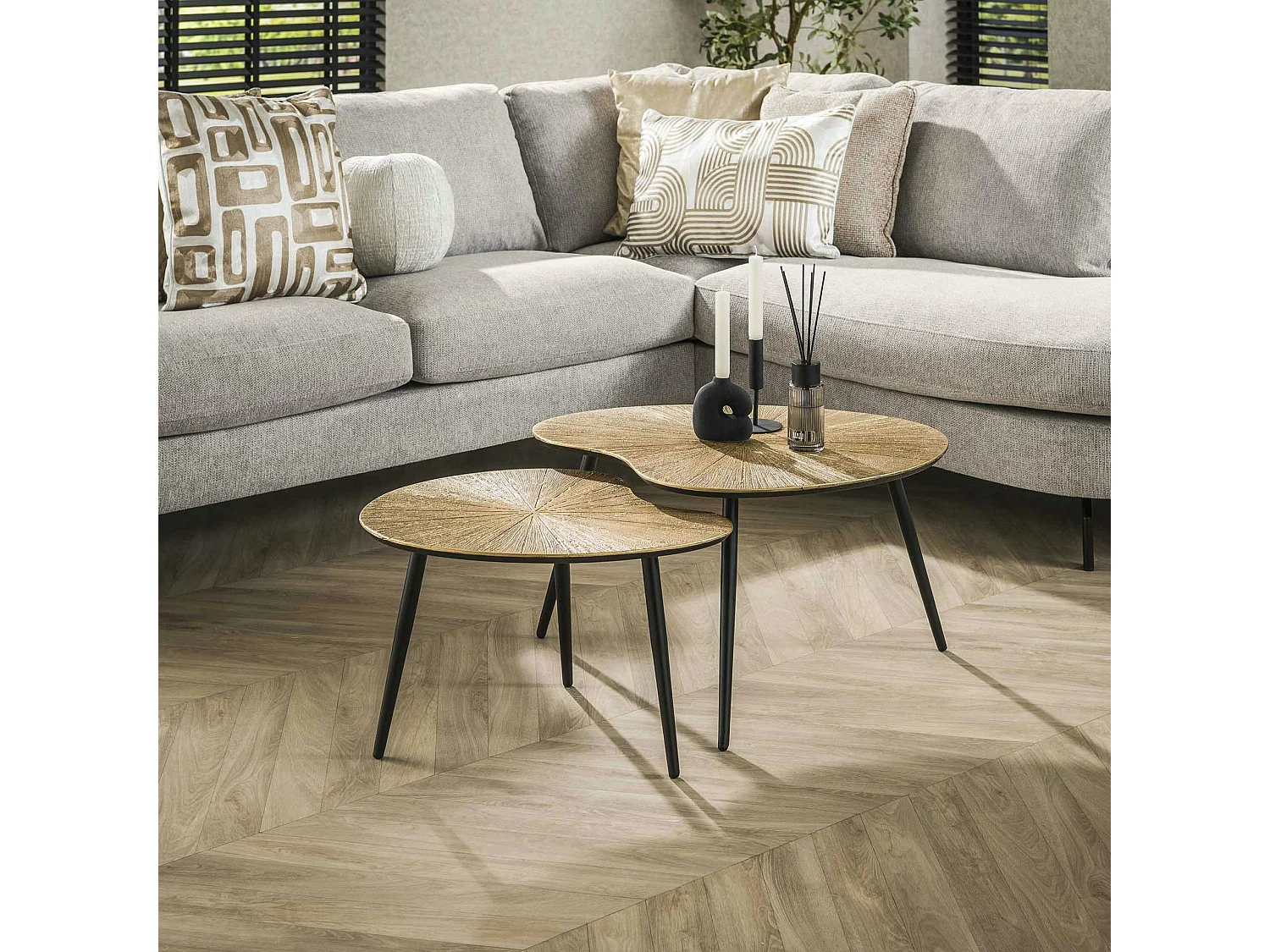 Table basse organique, feuille de ginkgo stylisée (lot de 2) RALF