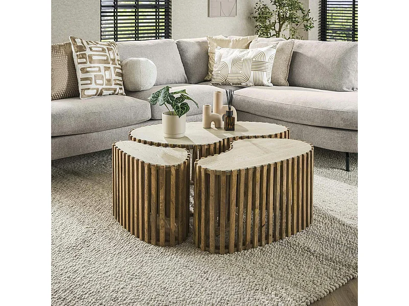 Table basse organique en bois et céramique (lot de 3) ASCOLI