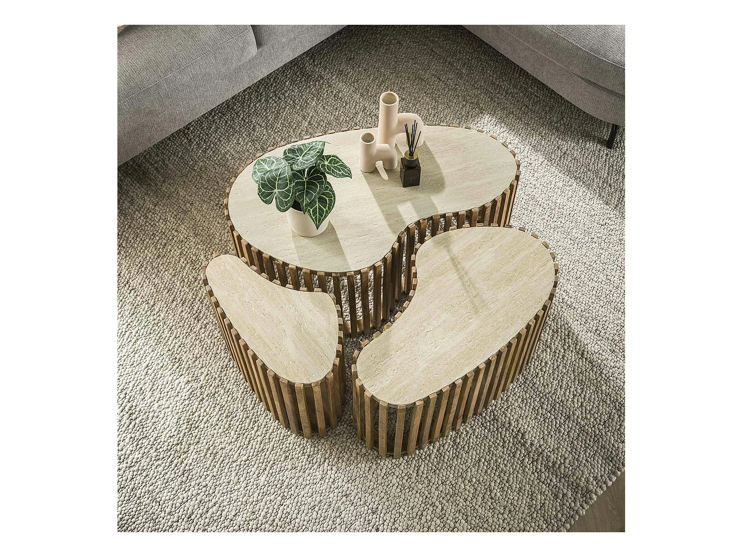 Table basse organique en bois et céramique (lot de 3) ASCOLI