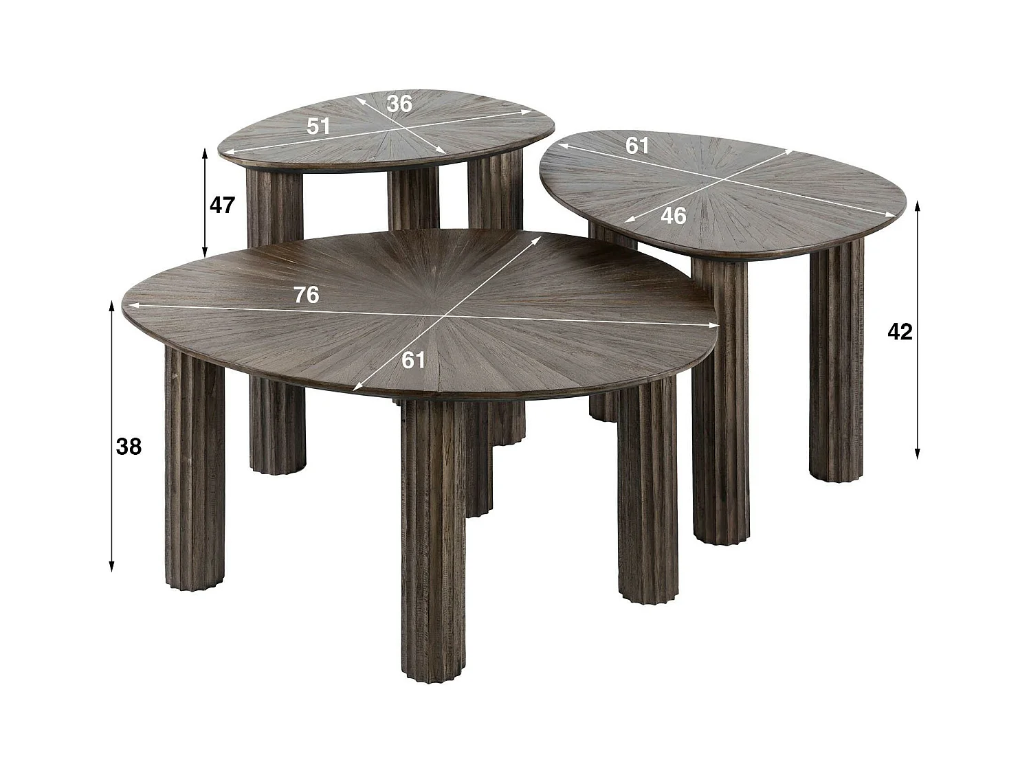 Table basse organique en bois de teck forme triangle (lot de 3) YOGY