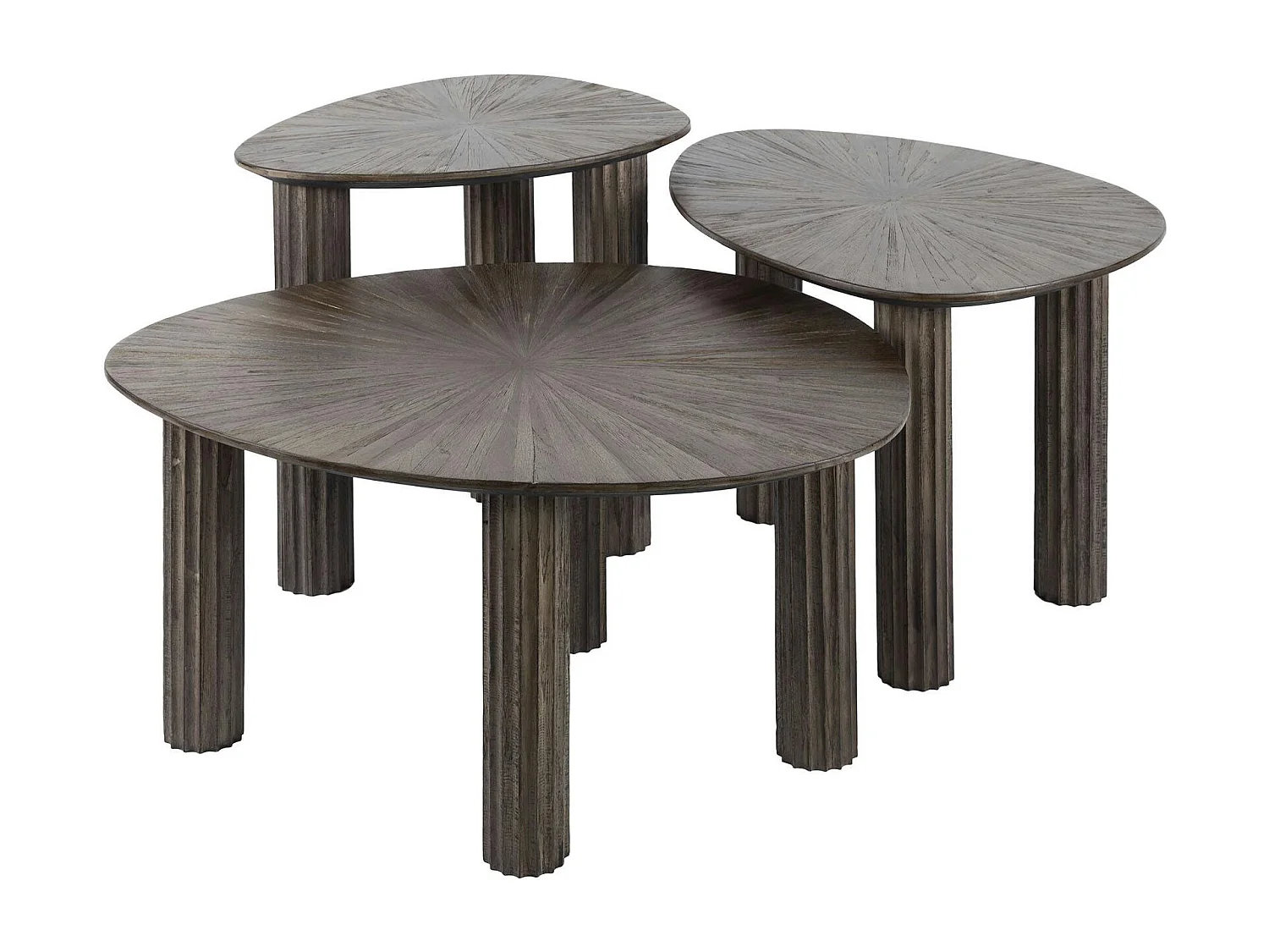 Table basse organique en bois de teck forme triangle (lot de 3) YOGY