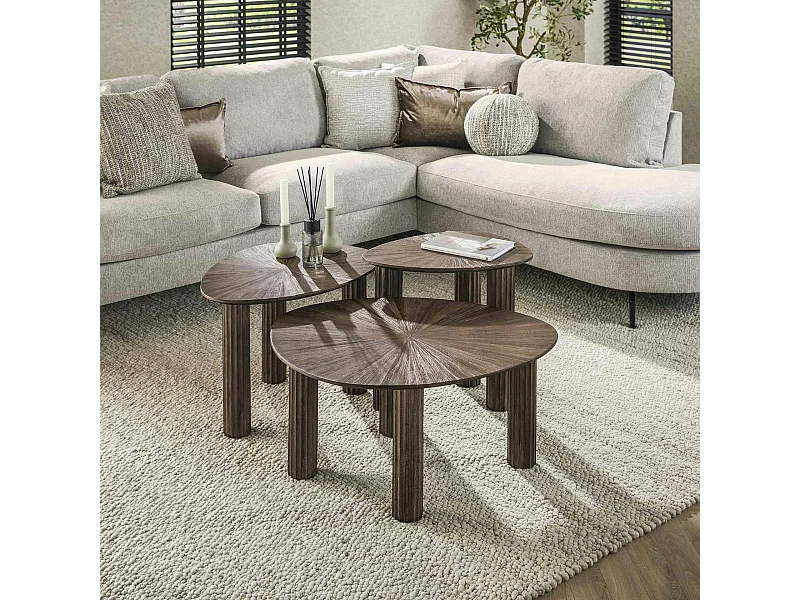 Table basse organique en bois de teck forme triangle (lot de 3) YOGY