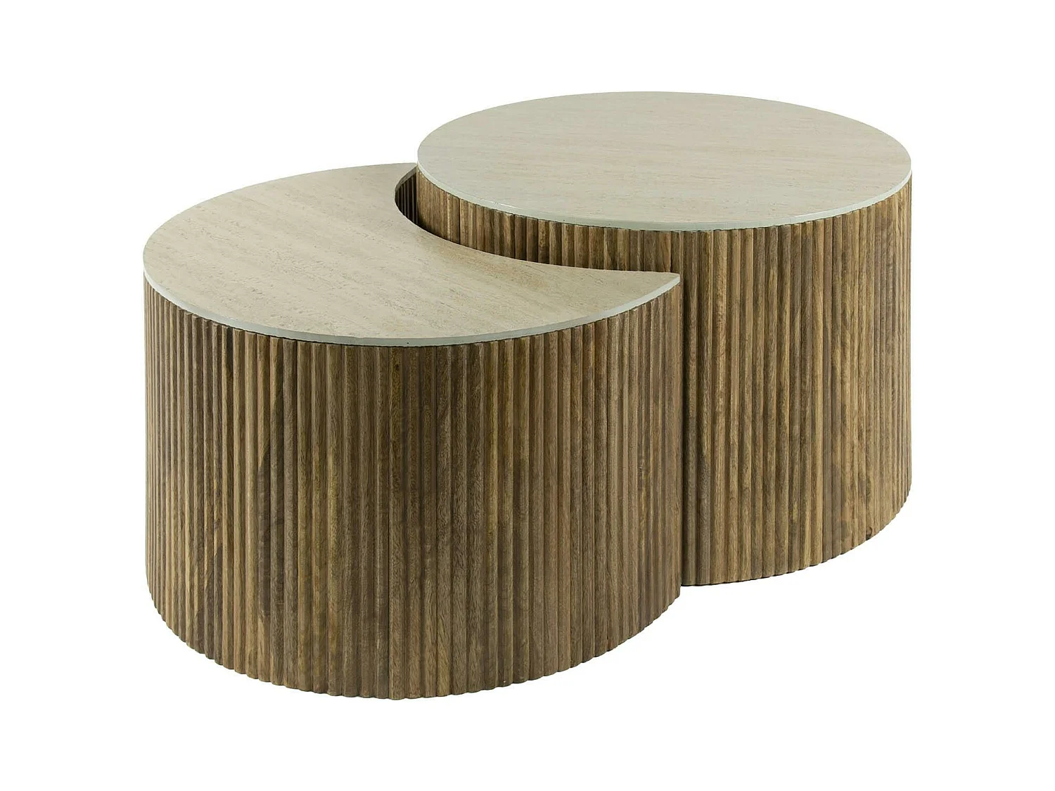Table basse en bois de manguier et céramique, forme lune (lot de 2) ASCOLI