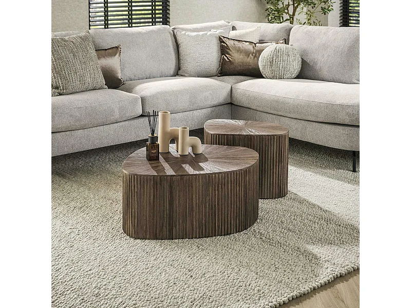 Table basse design en bois de teck avec plateau étoilé (lot de 2) YOGY