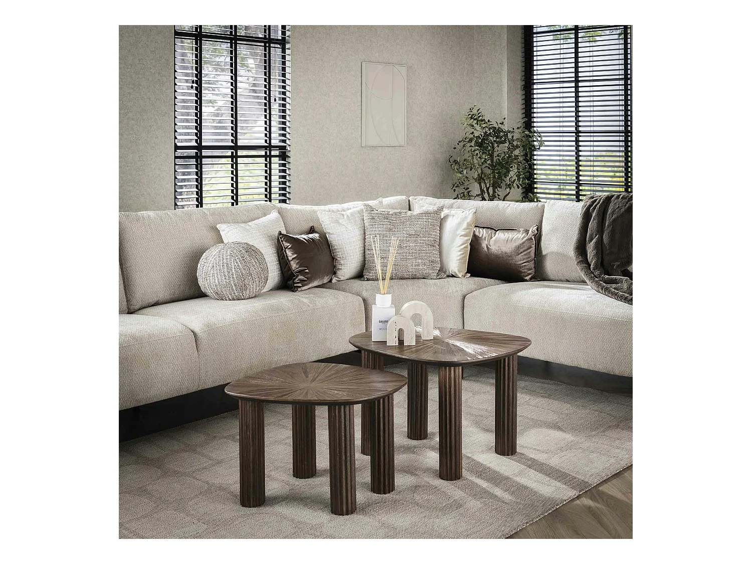 Table basse gigogne en bois de teck forme organique carrée (lot de 2) YOGY