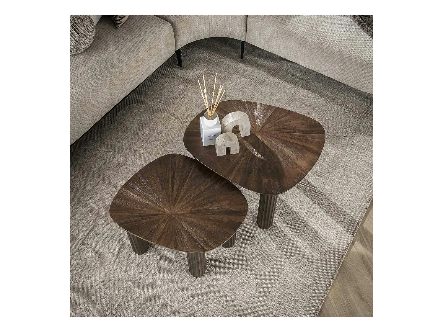 Table basse gigogne en bois de teck forme organique carrée (lot de 2) YOGY