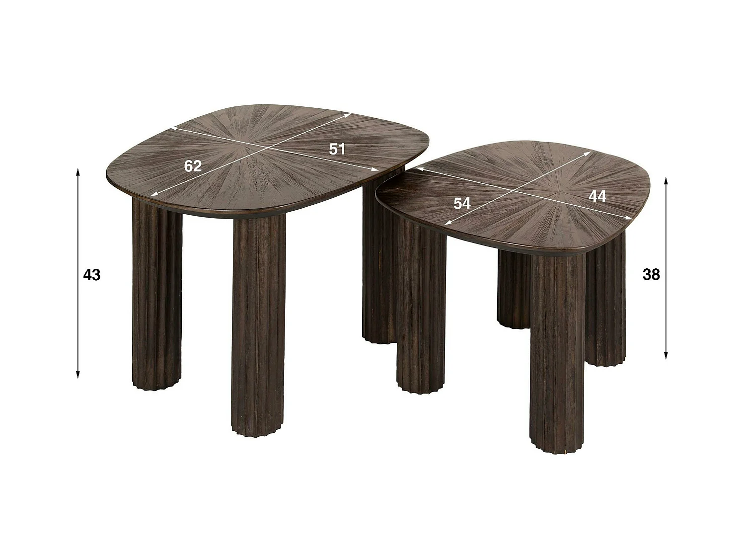 Table basse gigogne en bois de teck forme organique carrée (lot de 2) YOGY