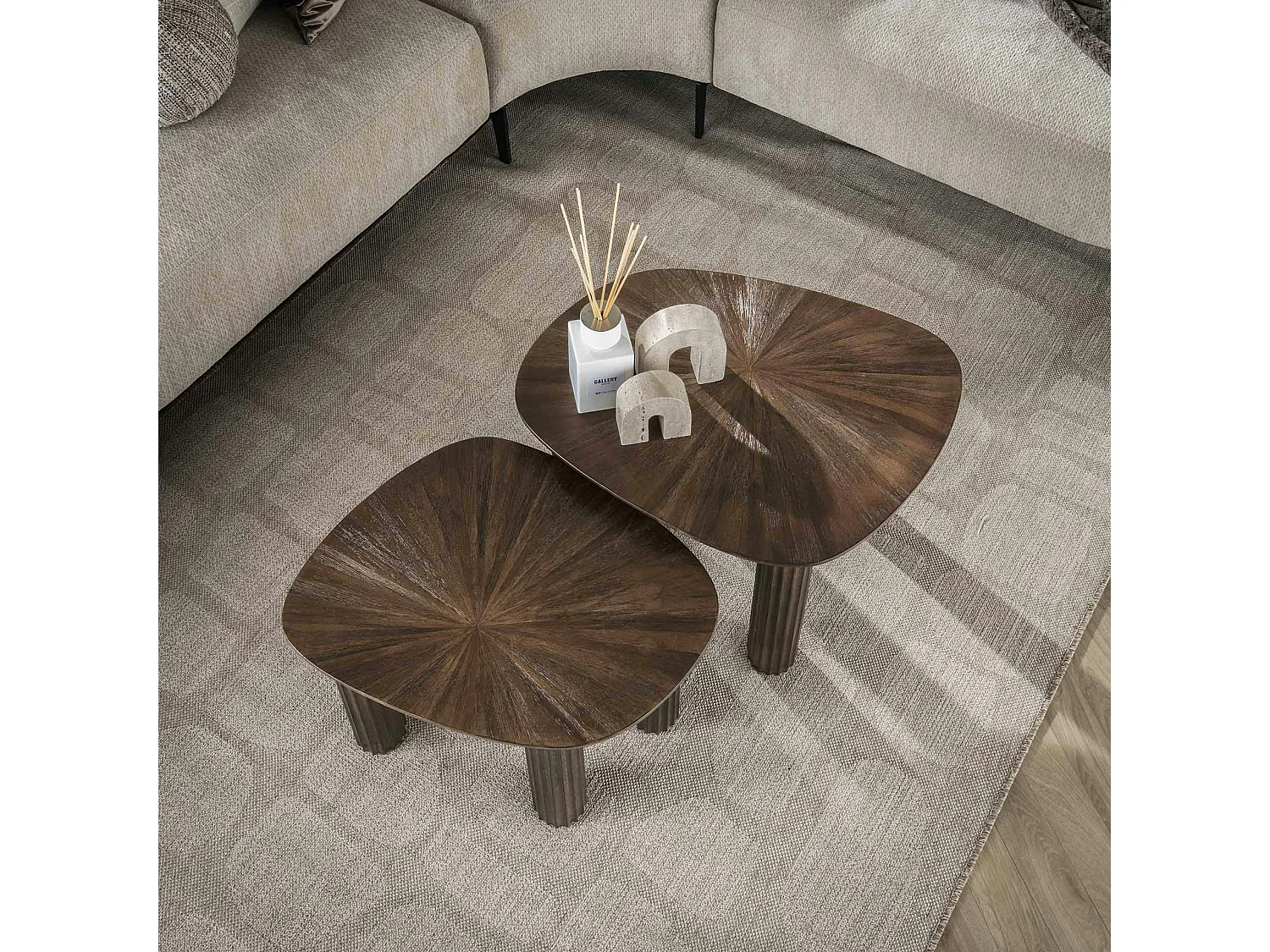 Table basse gigogne en bois de teck forme organique carrée (lot de 2) YOGY