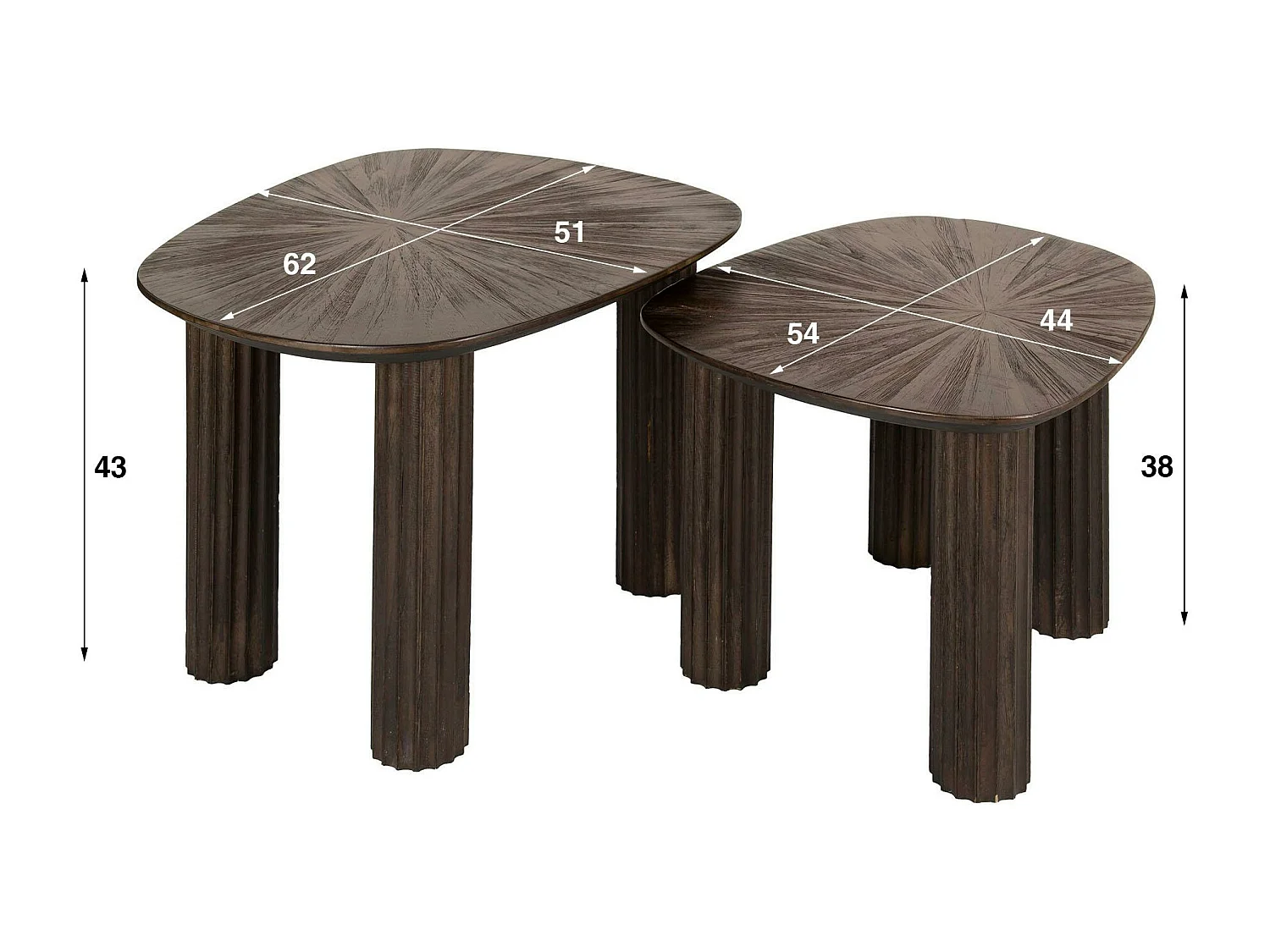 Table basse gigogne en bois de teck forme organique carrée (lot de 2) YOGY