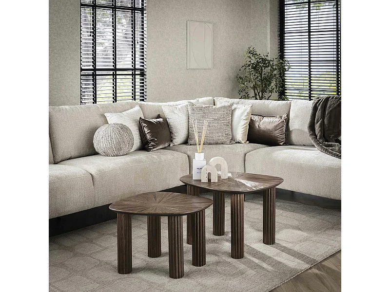 Table basse gigogne en bois de teck forme organique carrée (lot de 2) YOGY