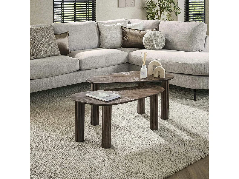 Table basse organique en bois de teck forme galet (lot de 2) YOGY