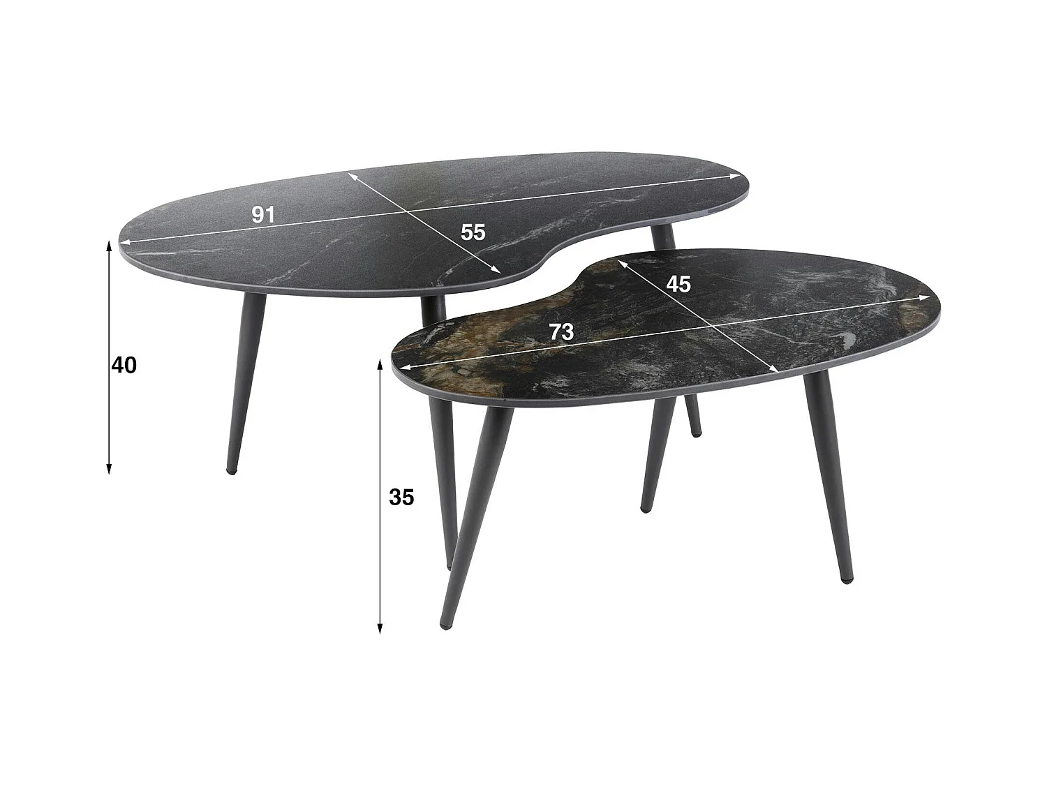 Table basse en céramique forme haricot (lot de 2) GALWAY