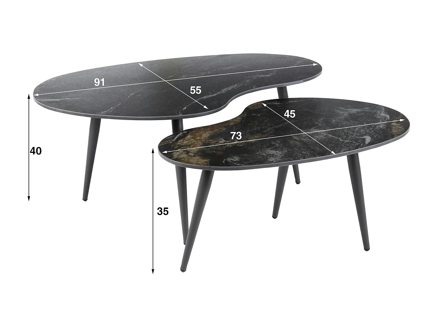 Table basse en céramique forme haricot (lot de 2) GALWAY