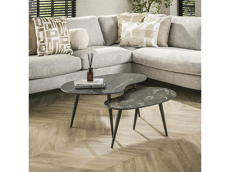 Table basse en céramique forme haricot (lot de 2) GALWAY