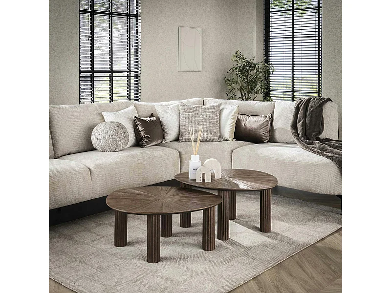 Table basse gigogne en bois de teck forme organique triangulaire (lot de 2) YOGY