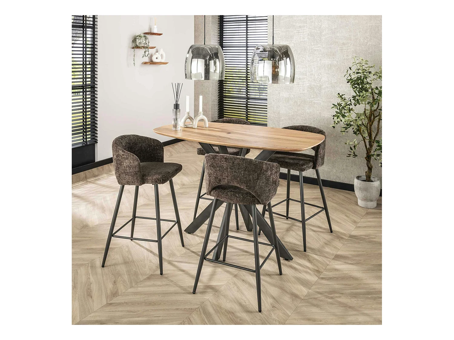 Tabouret de bar marron en velours tissé avec dossier ouvert (lot de 2) GALWAY