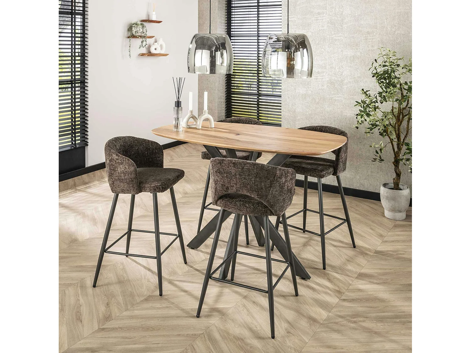 Tabouret de bar marron en velours tissé avec dossier ouvert (lot de 2) GALWAY