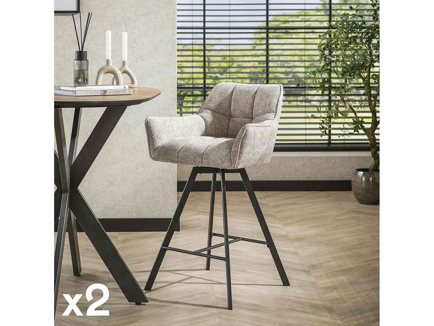 Chaise de bar pivotante en velours texturé sable (lot de 2) MELBOURNE