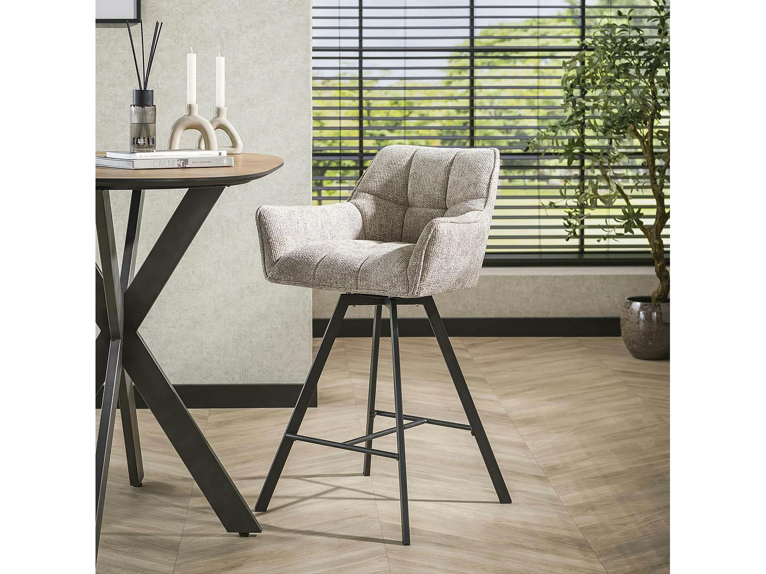 Chaise de bar pivotante en velours texturé sable (lot de 2) MELBOURNE