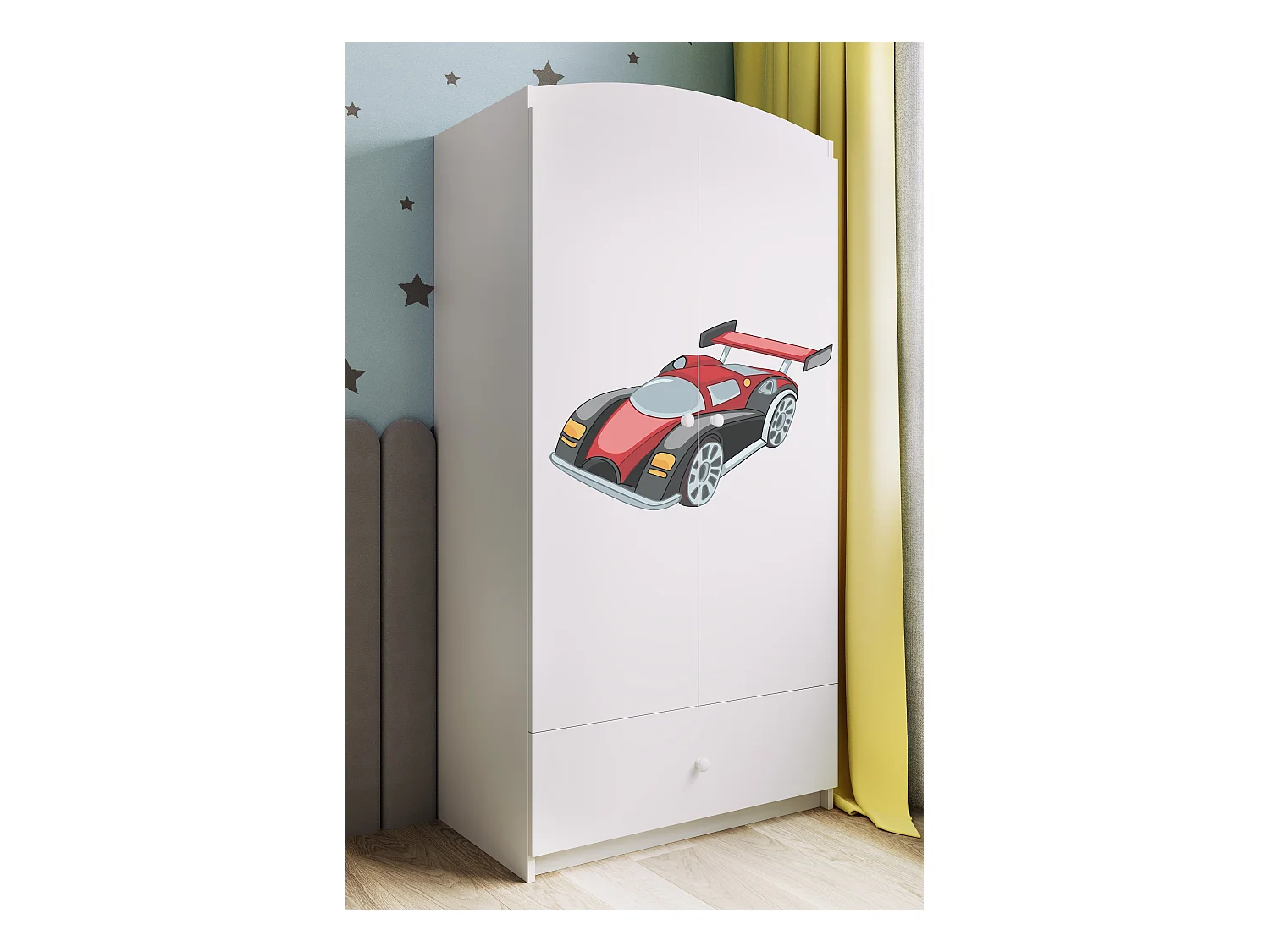 Kinderkleiderschrank Babydreams Drehtürenschrank Kleiderschrank Formel 1 Weiß