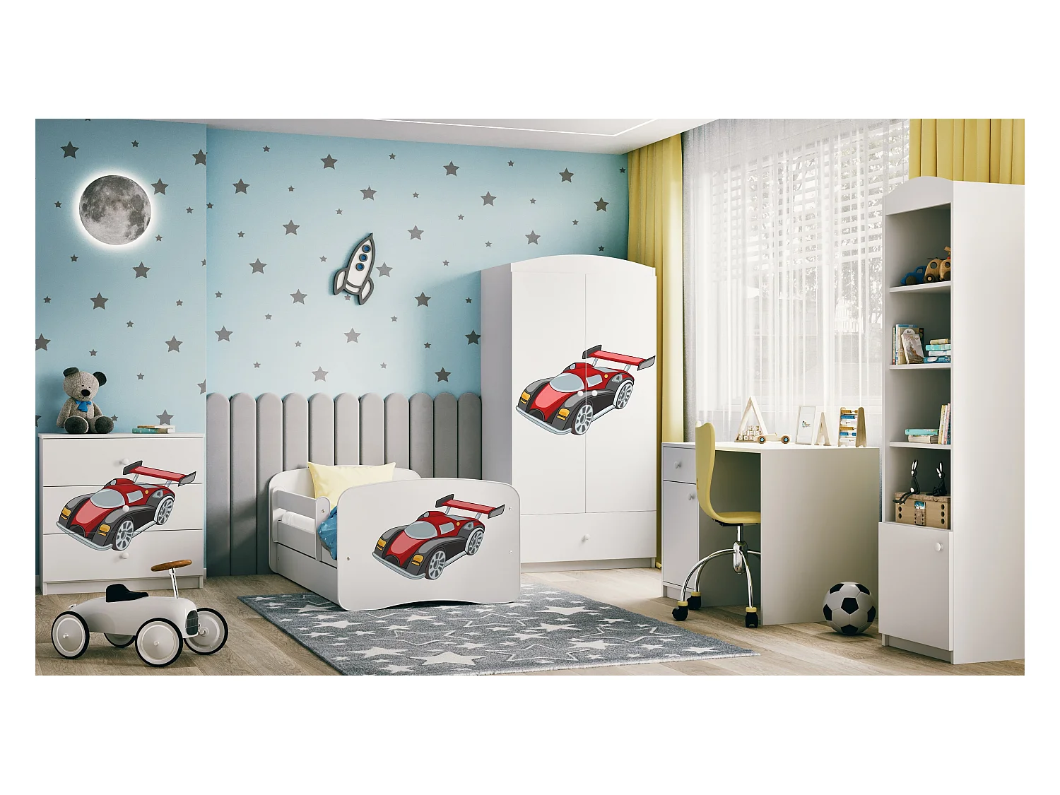 Kinderkleiderschrank Babydreams Drehtürenschrank Kleiderschrank Formel 1 Weiß
