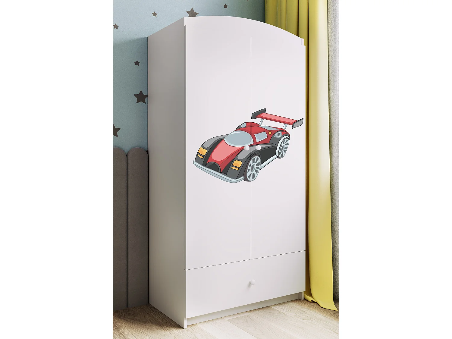 Kinderkleiderschrank Babydreams Drehtürenschrank Kleiderschrank Formel 1 Weiß