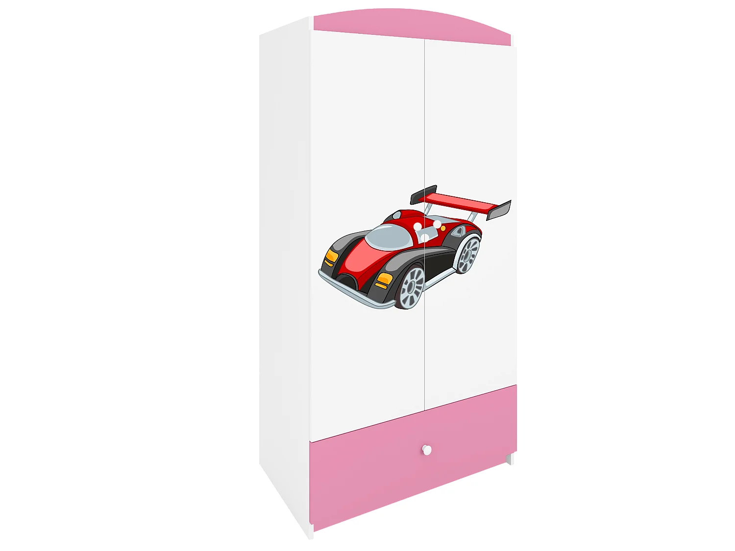 Kinderkleiderschrank Babydreams Drehtürenschrank Kleiderschrank Rennwagen Hellrosa
