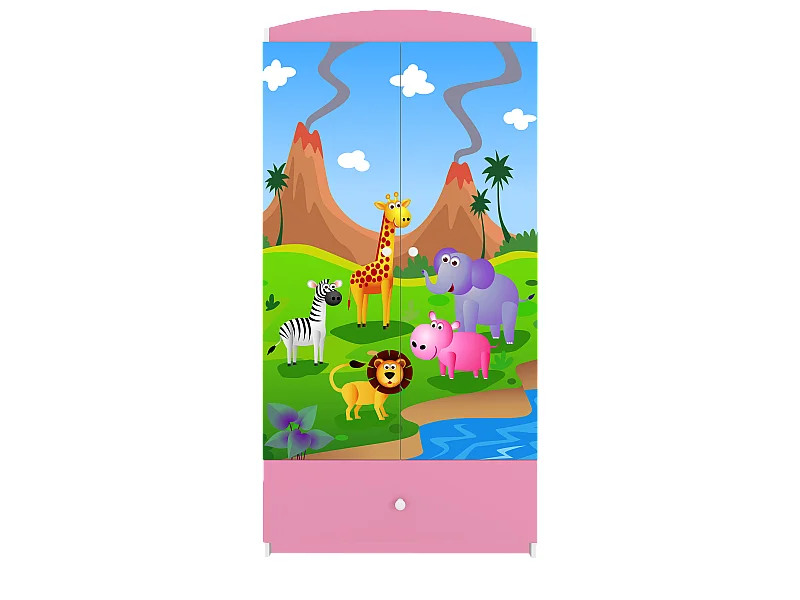 Kinderkleiderschrank Babydreams Drehtürenschrank Kleiderschrank Safari Hellrosa