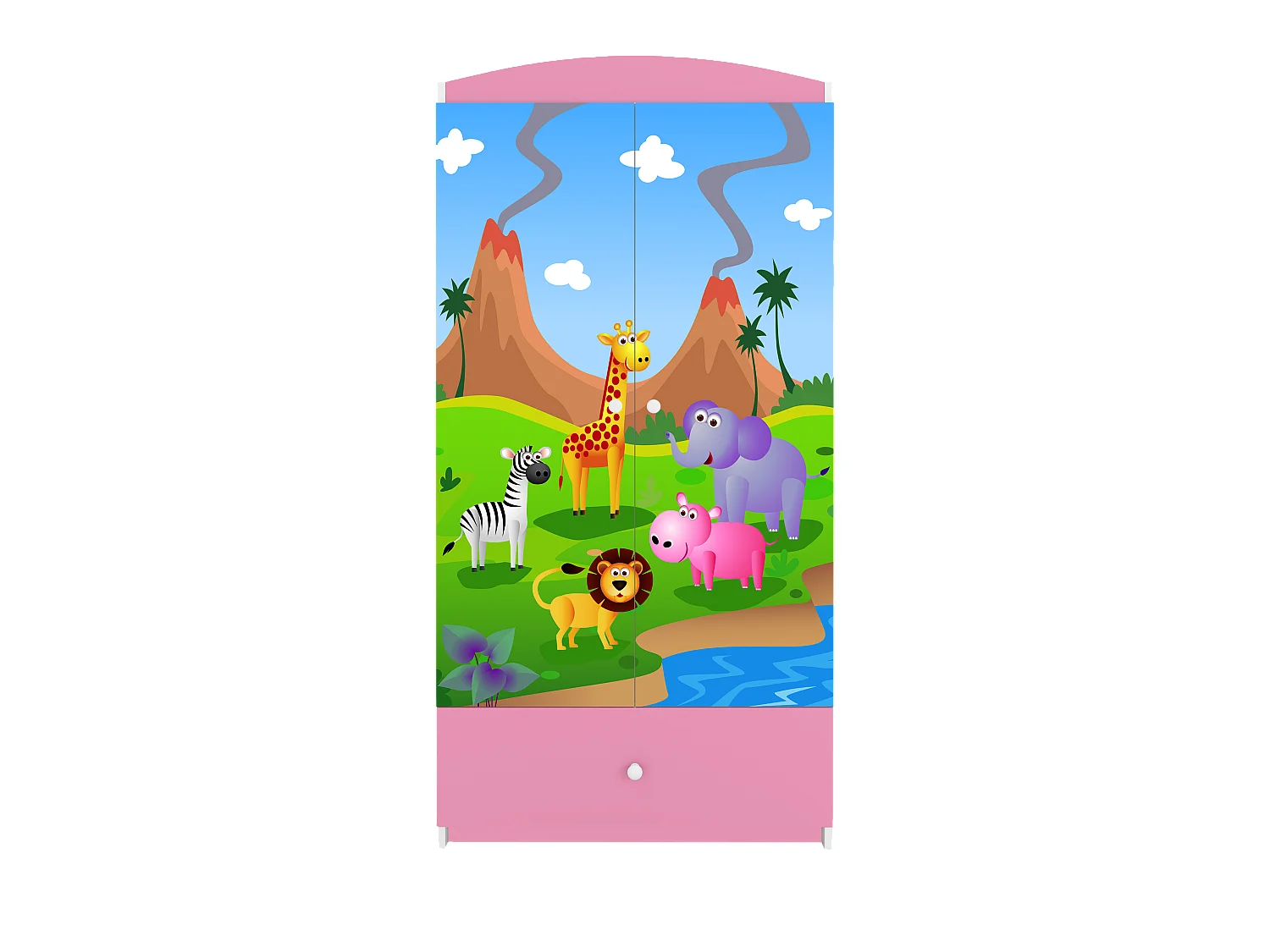 Kinderkleiderschrank Babydreams Drehtürenschrank Kleiderschrank Safari Hellrosa