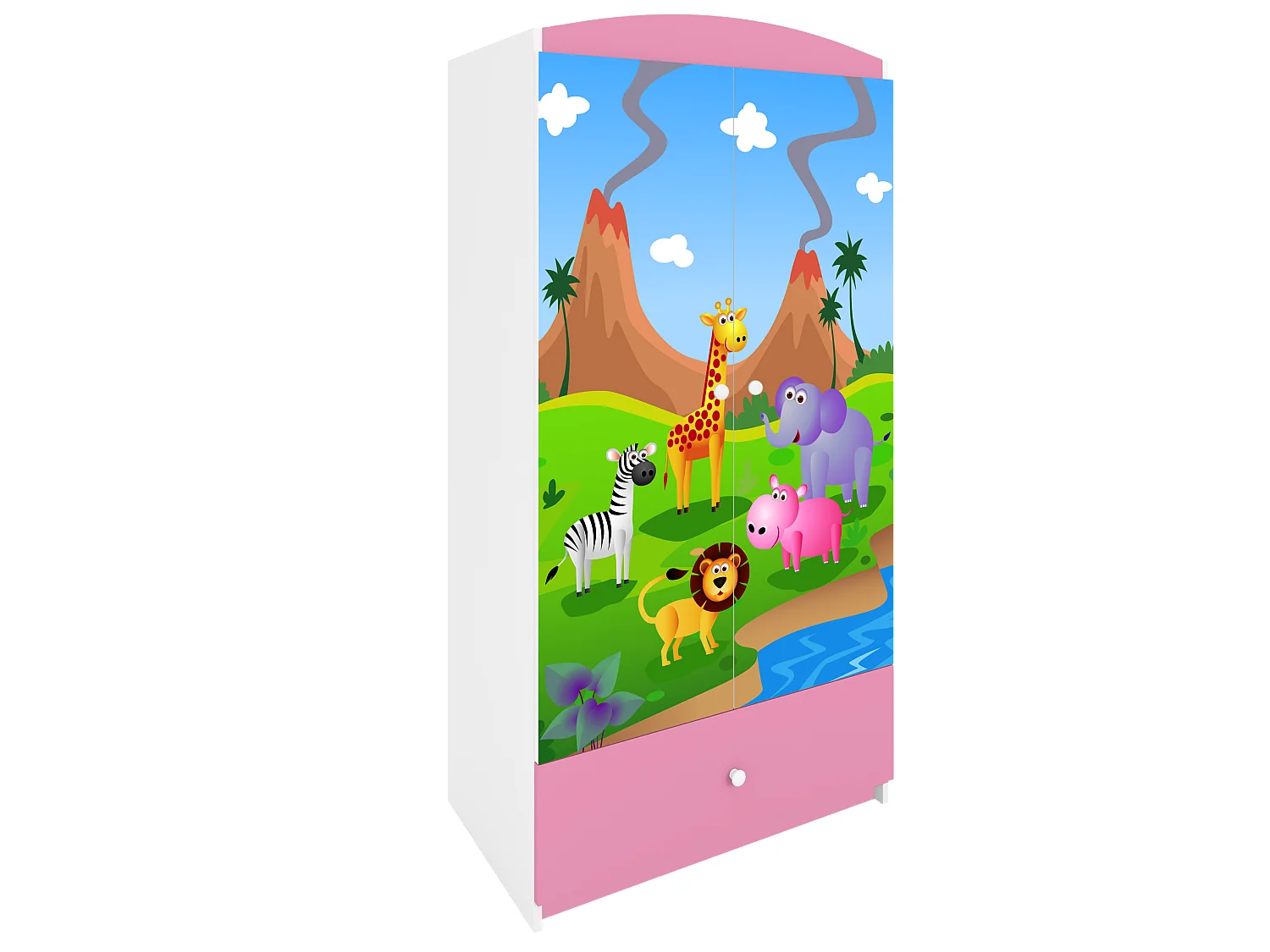 Kinderkleiderschrank Babydreams Drehtürenschrank Kleiderschrank Safari Hellrosa