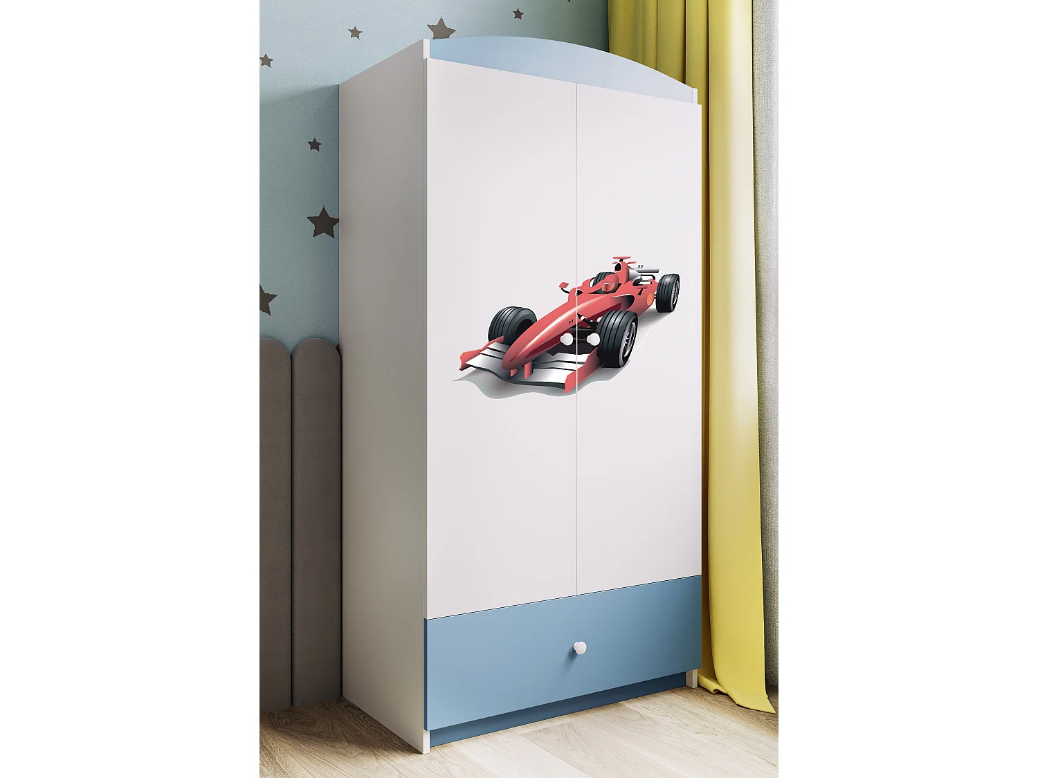 Kinderkleiderschrank Babydreams Drehtürenschrank Kleiderschrank Formel 1 Blau