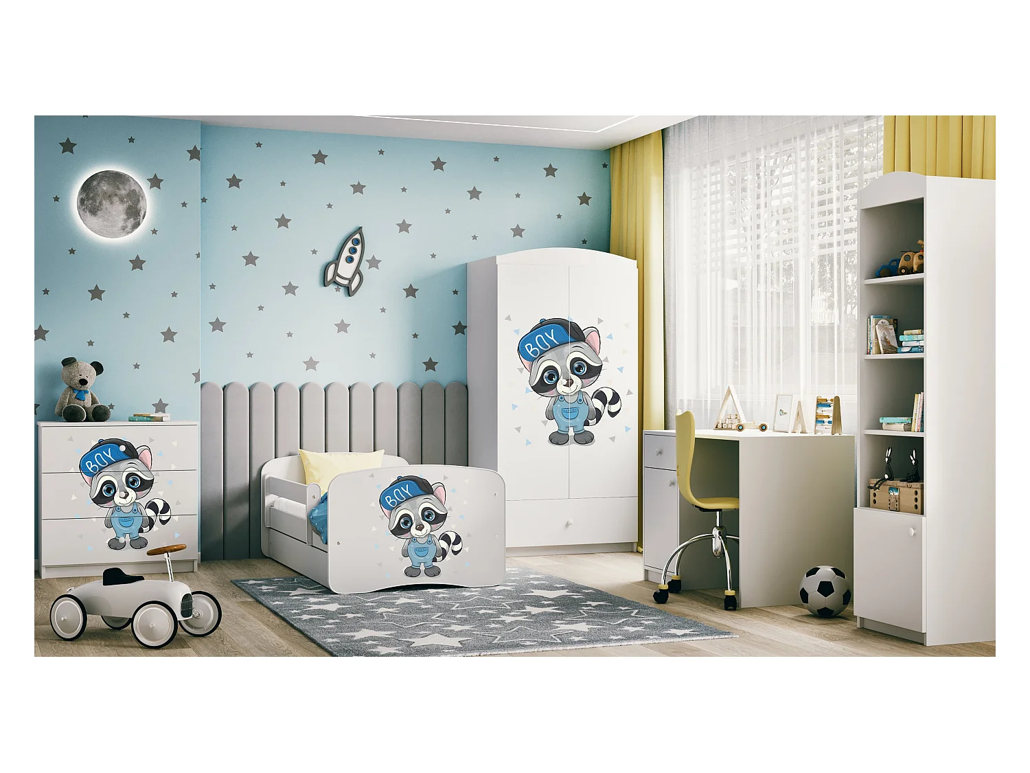Kinderkleiderschrank Babydreams Drehtürenschrank Kleiderschrank Waschbär Weiß