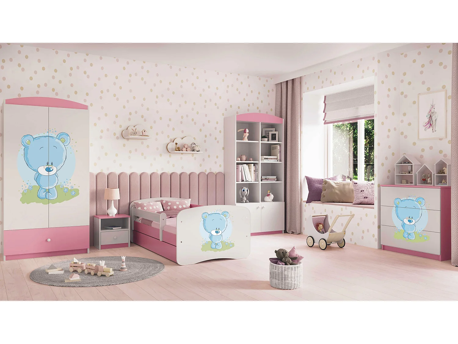 Kinderkleiderschrank Babydreams Drehtürenschrank Kleiderschrank Blaubär Hellrosa