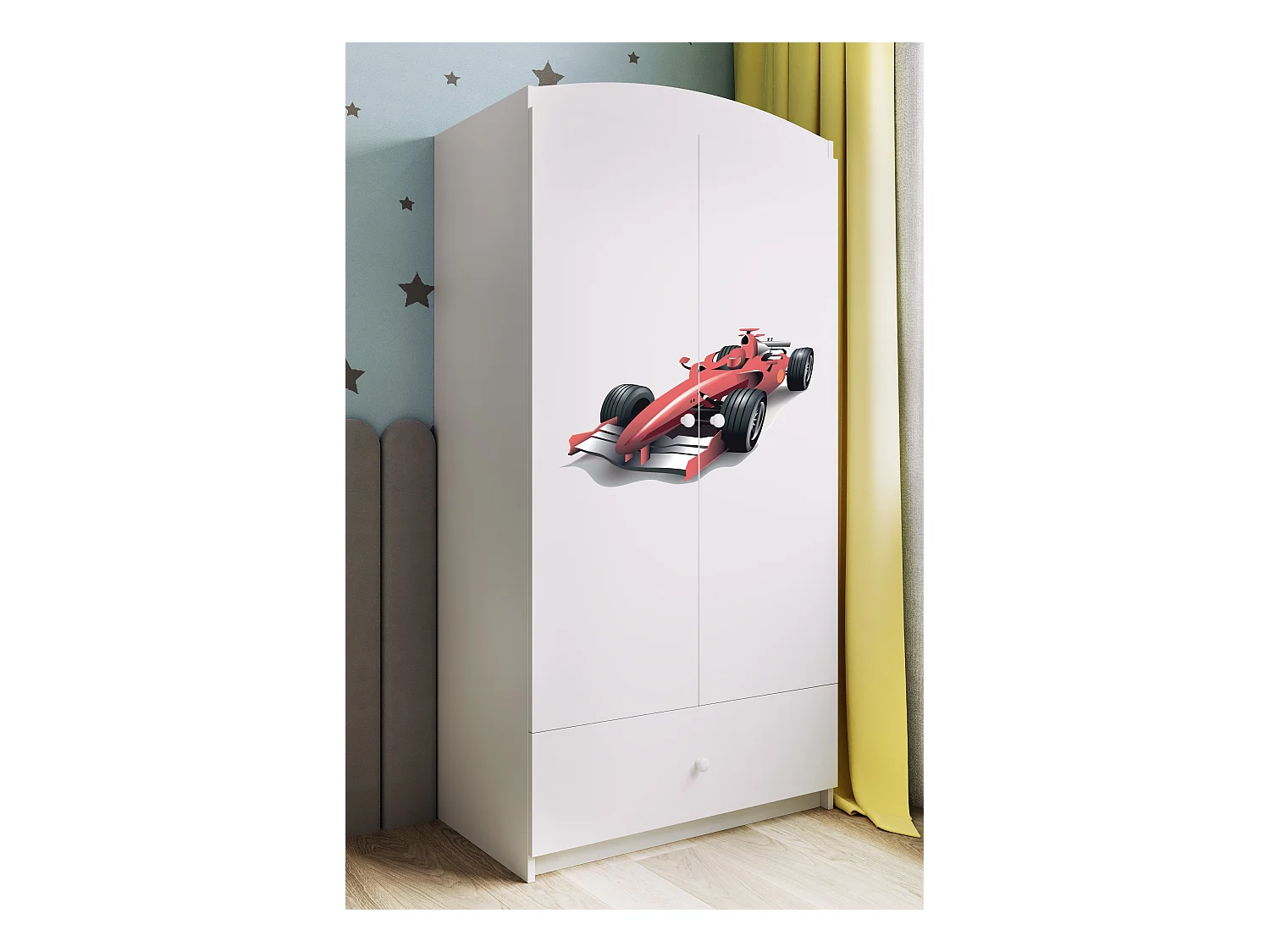 Kinderkleiderschrank Babydreams Drehtürenschrank Kleiderschrank Rennwagen Weiß