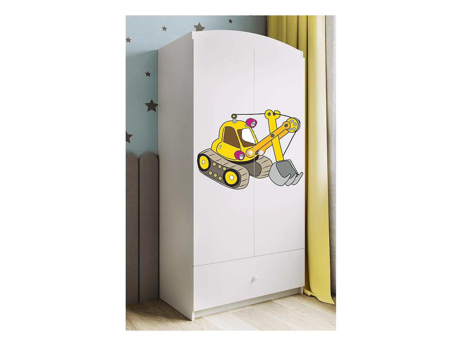 Kinderkleiderschrank Babydreams Drehtürenschrank Kleiderschrank Excavator Weiß