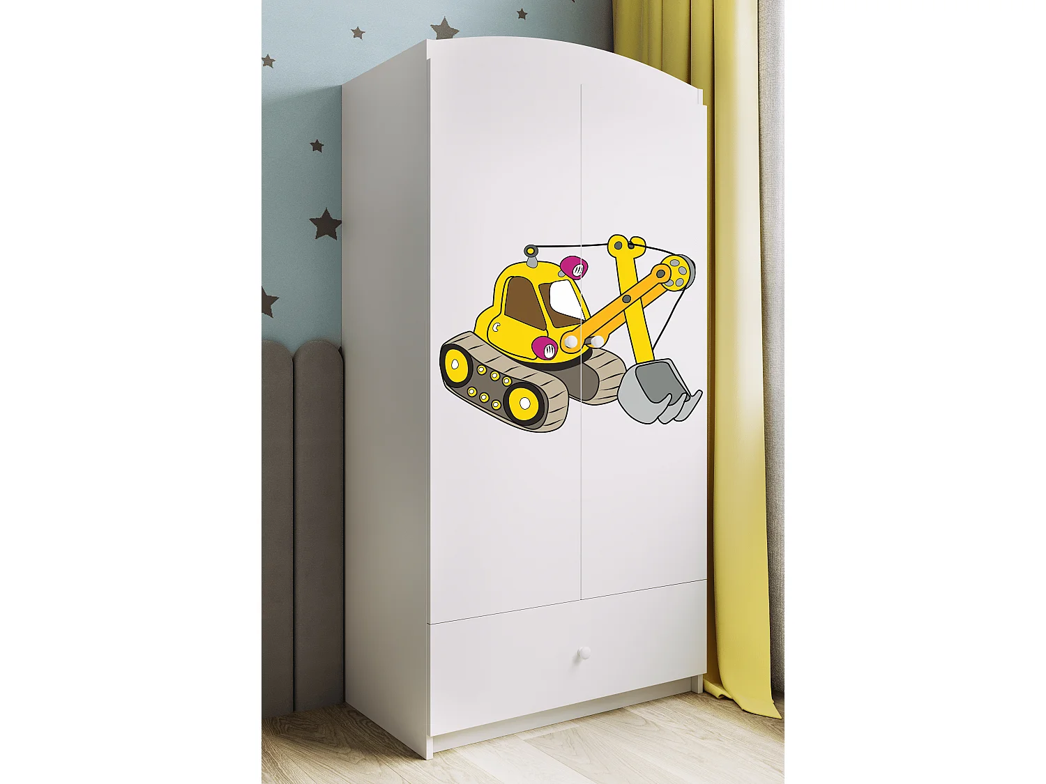 Kinderkleiderschrank Babydreams Drehtürenschrank Kleiderschrank Excavator Weiß