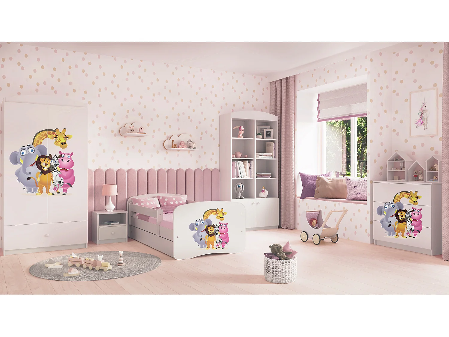 Kinderkleiderschrank Babydreams Drehtürenschrank Kleiderschrank ZOO Weiß