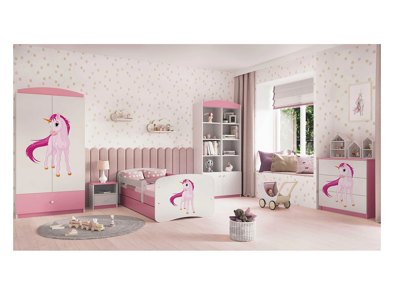 Kinderkleiderschrank Babydreams Drehtürenschrank Kleiderschrank Einhorn Hellrosa