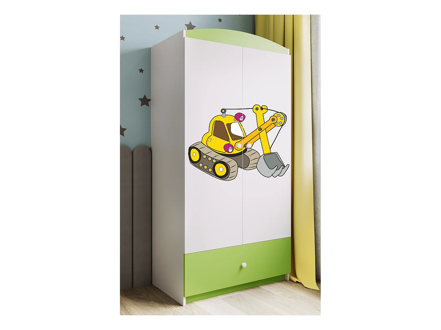 Kinderkleiderschrank Babydreams Drehtürenschrank Kleiderschrank Excavator Grün