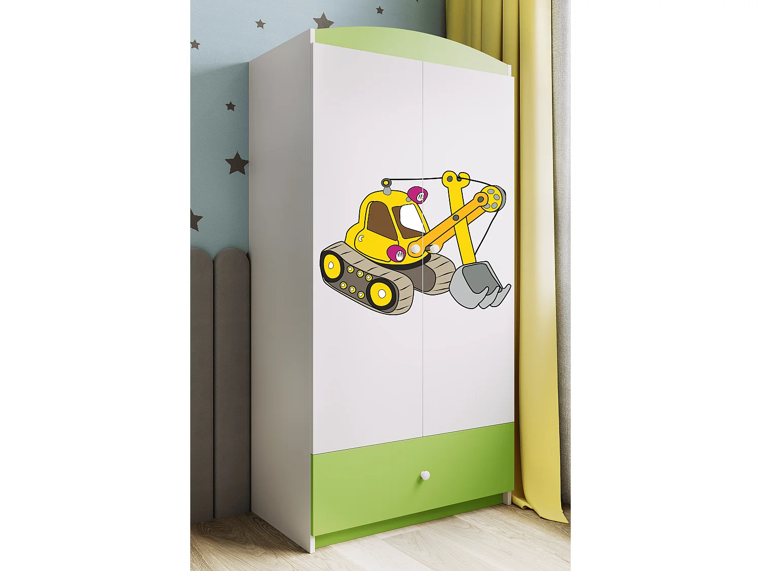 Kinderkleiderschrank Babydreams Drehtürenschrank Kleiderschrank Excavator Grün