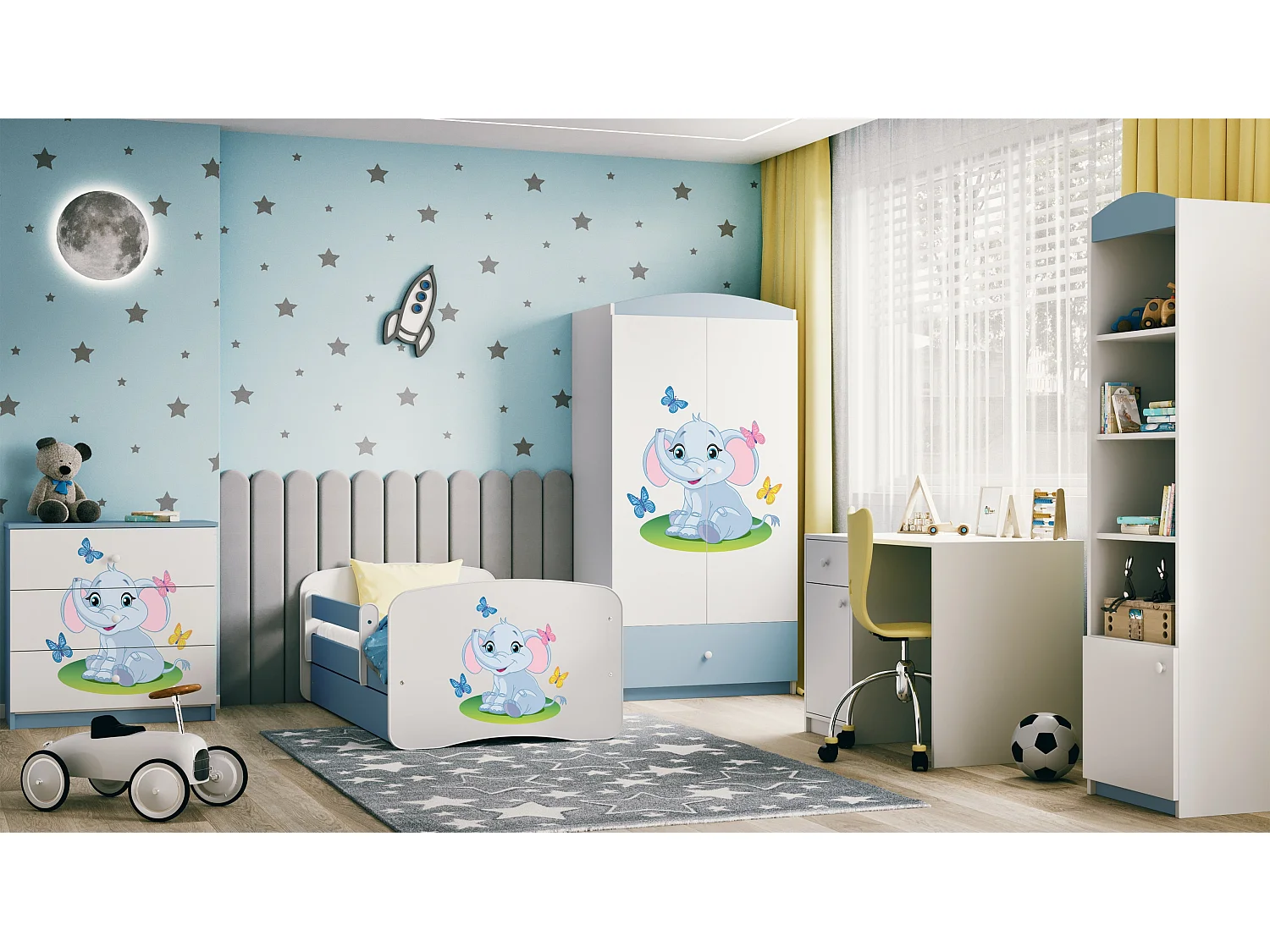 Kinderkleiderschrank Babydreams Drehtürenschrank Kleiderschrank Elefant Blau