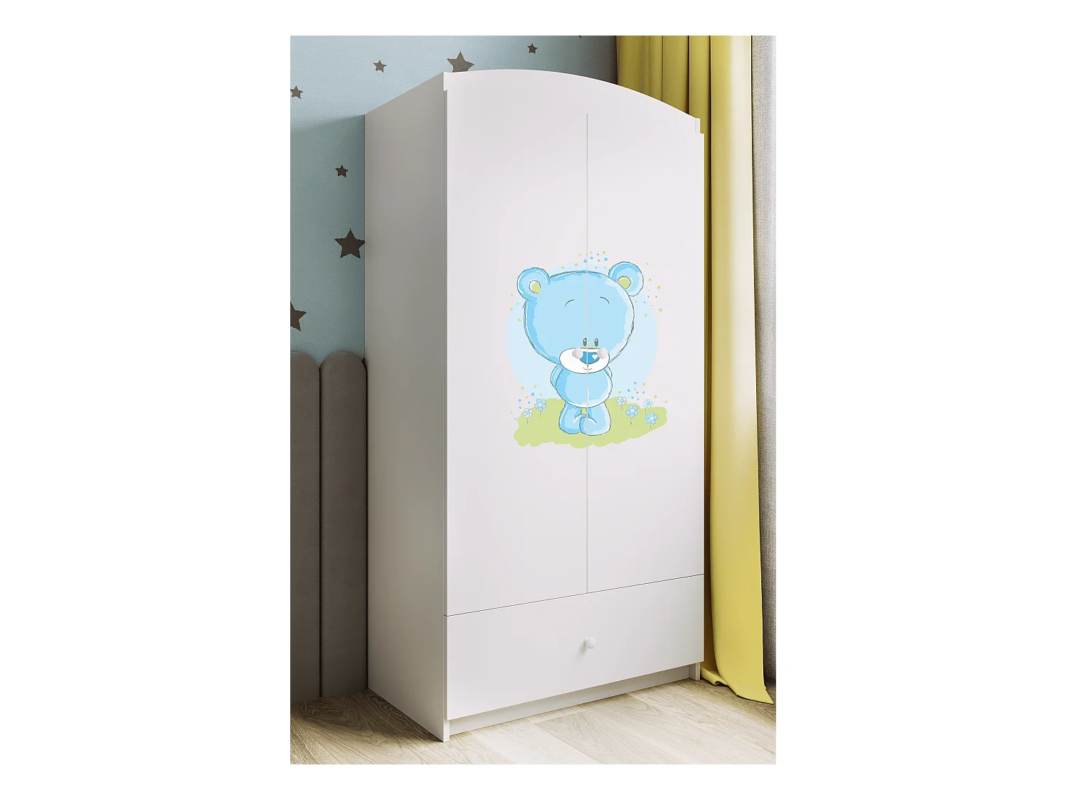 Kinderkleiderschrank Babydreams Drehtürenschrank Kleiderschrank Blaubär Weiß