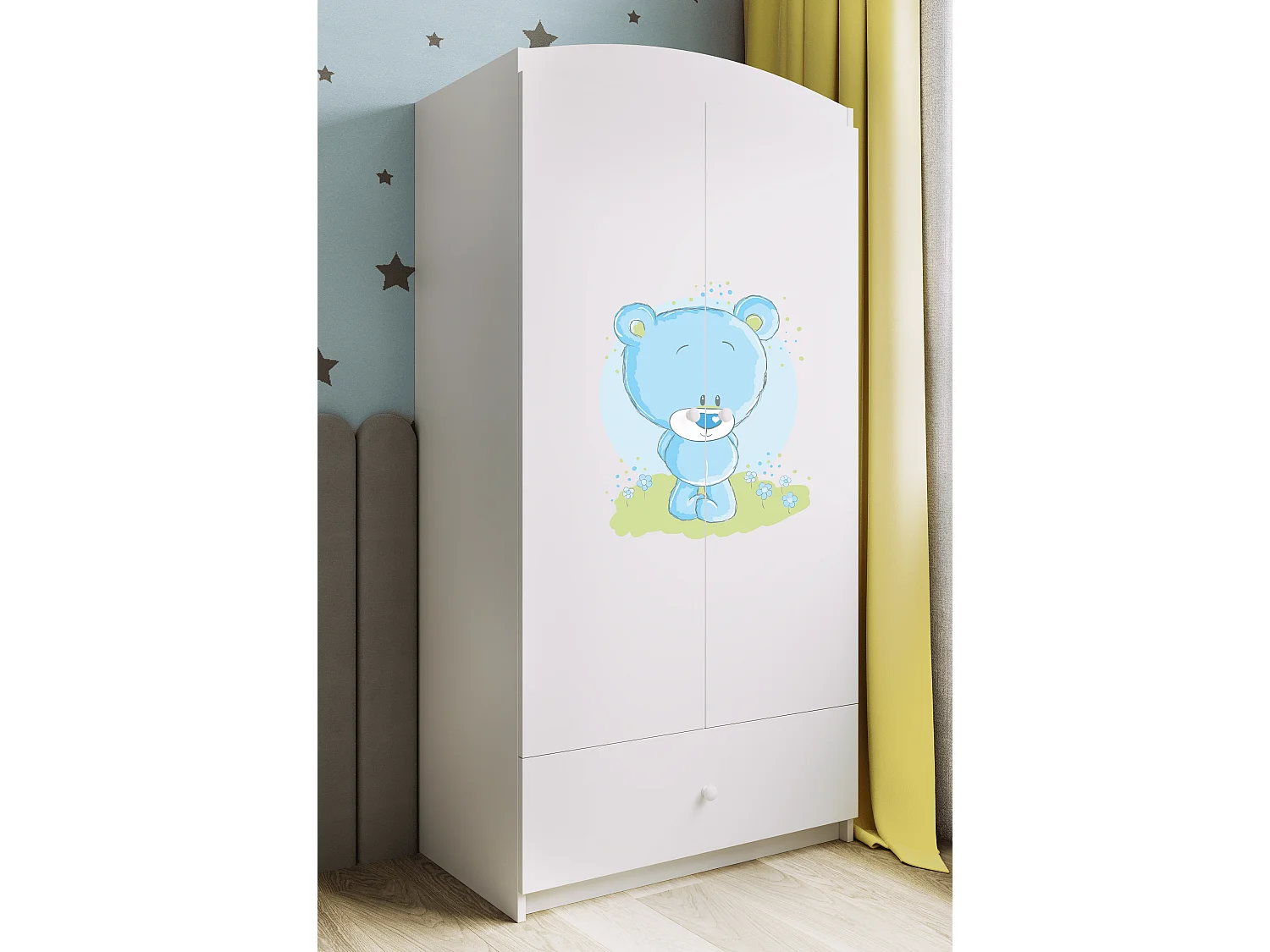 Kinderkleiderschrank Babydreams Drehtürenschrank Kleiderschrank Blaubär Weiß